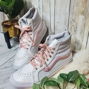 RARE vans White leather custom high top zip back